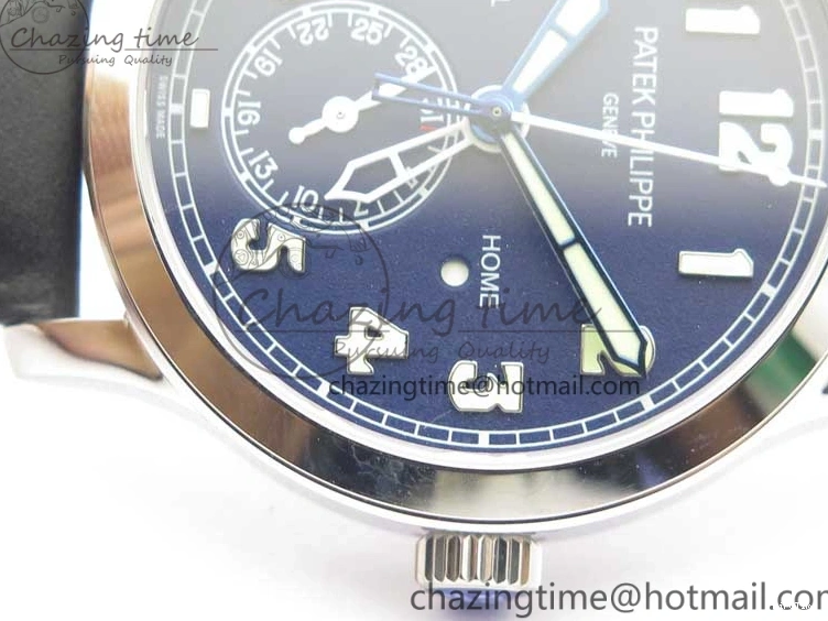 MIROTIME 0120 Practical Calatrava 5524 Pilot Travel Time SS GRF Blue Dial on Black Leather Strap A324 V 7107